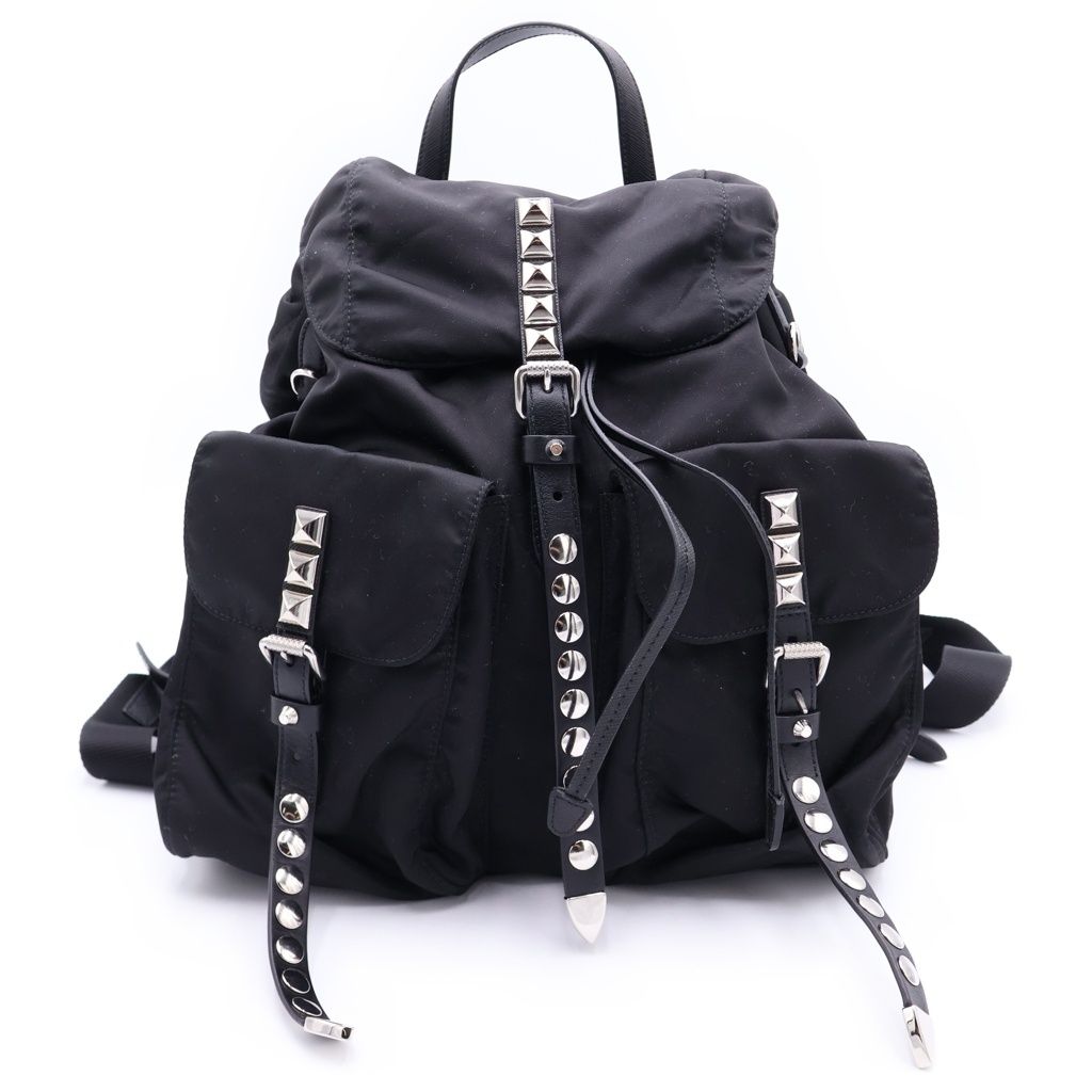 Prada Studded Tessuto Nylon Silver Backpack Black