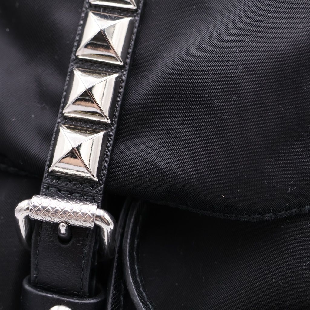 Prada Studded Tessuto Nylon Silver Backpack Black — view 6