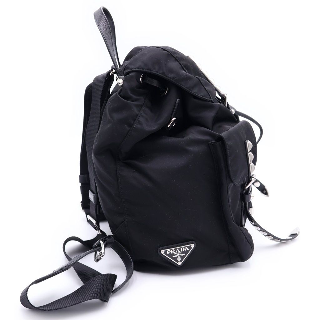 Prada Studded Tessuto Nylon Silver Backpack Black — view 3