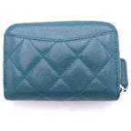 Chanel Quilted Caviar Leather Silver Coin Purse Compact Wallet Green — view 2