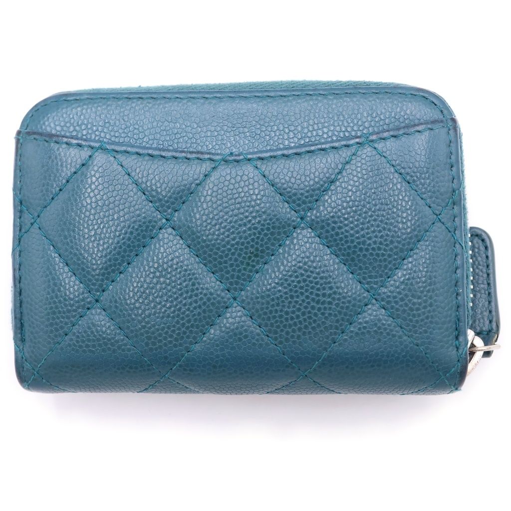 Chanel Quilted Caviar Leather Silver Coin Purse Compact Wallet Green — view 2