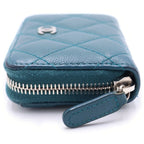 Chanel Quilted Caviar Leather Silver Coin Purse Compact Wallet Green — view 3