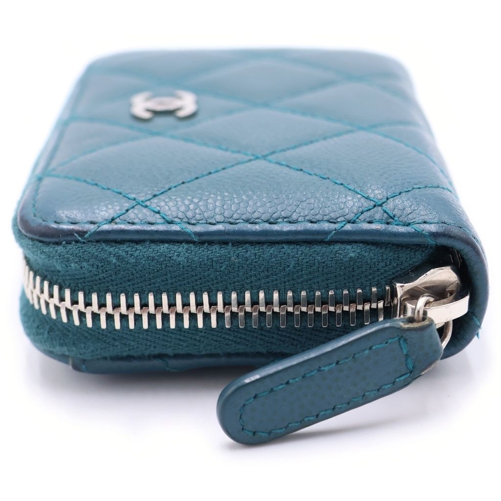 Chanel Quilted Caviar Leather Silver Coin Purse Compact Wallet Green — view 3