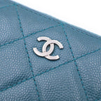 Chanel Quilted Caviar Leather Silver Coin Purse Compact Wallet Green — view 6