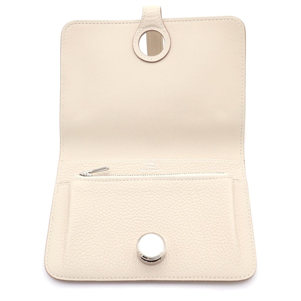 Hermes Dogon Compact Taurillon Silver Bifold Wallet Card Case Beton White — view 4