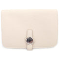 Hermes Dogon Compact Taurillon Silver Bifold Wallet Card Case Beton White