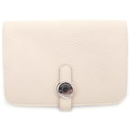 Hermes Dogon Compact Taurillon Silver Bifold Wallet Card Case Beton White