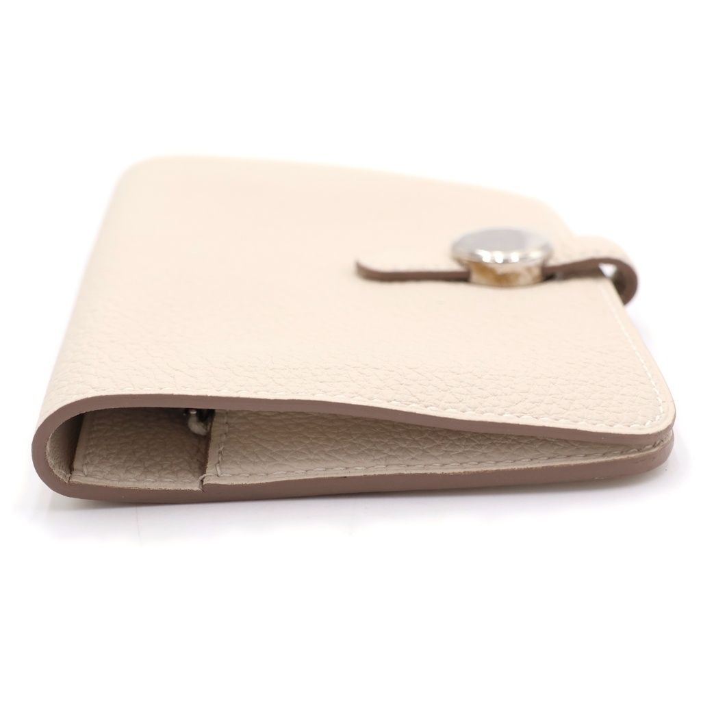 Hermes Dogon Compact Taurillon Silver Bifold Wallet Card Case Beton White — view 3