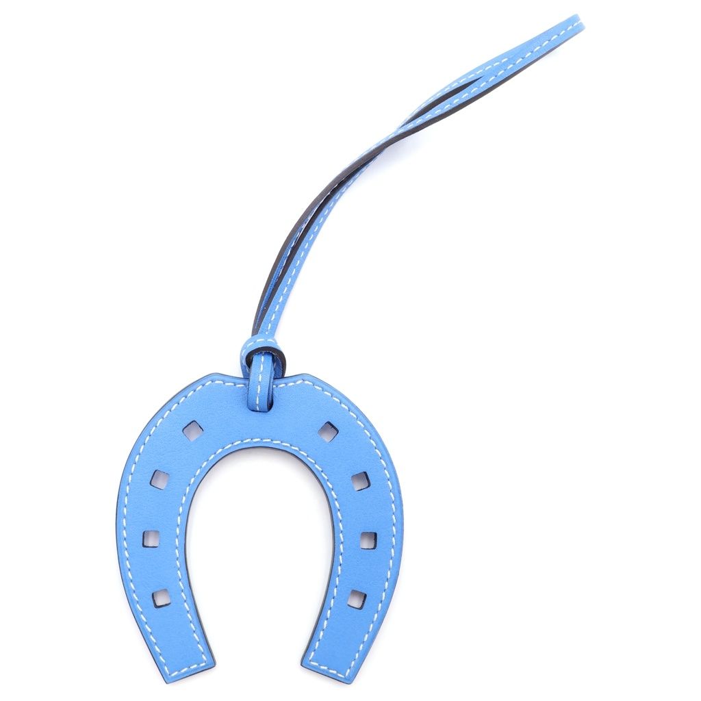 Hermes Paddock Cheval Horse Shoe Veau Swift Horseshoe Motif Bag Charm Blue