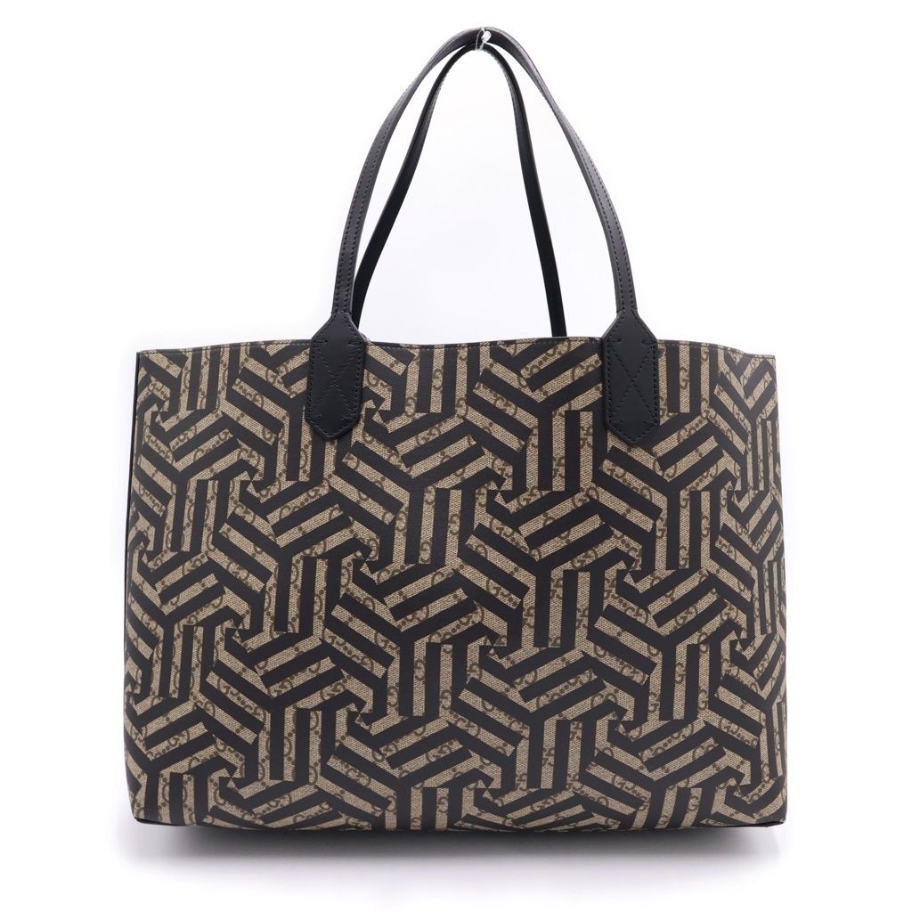 Gucci GG Carre Ido Reversible Tote Leather Shoulder Bag Black Beige — view 2