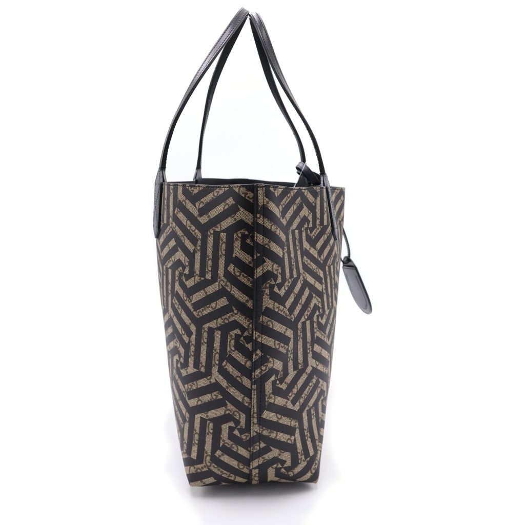 Gucci GG Carre Ido Reversible Tote Leather Shoulder Bag Black Beige — view 3