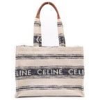 Celine Cabas Thais Large Logo Canvas Tote Beige Navy Ivory