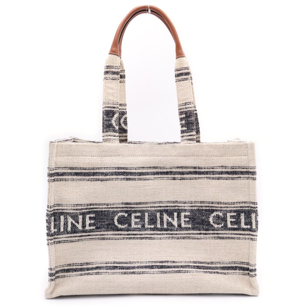 Celine Cabas Thais Large Logo Canvas Tote Beige Navy Ivory