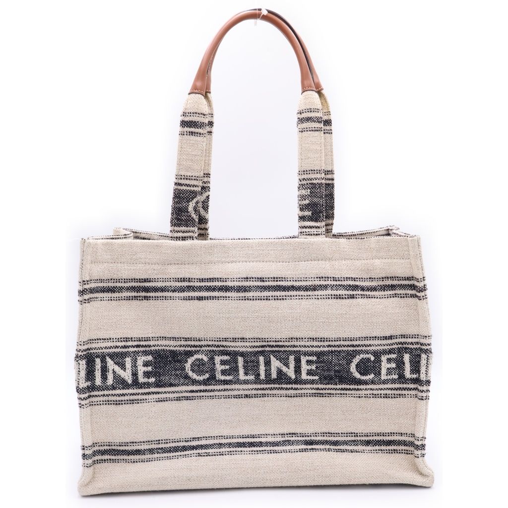 Celine Cabas Thais Large Logo Canvas Tote Beige Navy Ivory — view 2