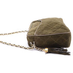 Chanel Quilted CC Logo Suede Fringe Tassel Chain Shoulder Bag Green — view 3