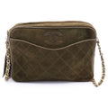 Chanel Quilted CC Logo Suede Fringe Tassel Chain Shoulder Bag Green