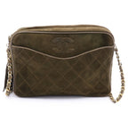 Chanel Quilted CC Logo Suede Fringe Tassel Chain Shoulder Bag Green