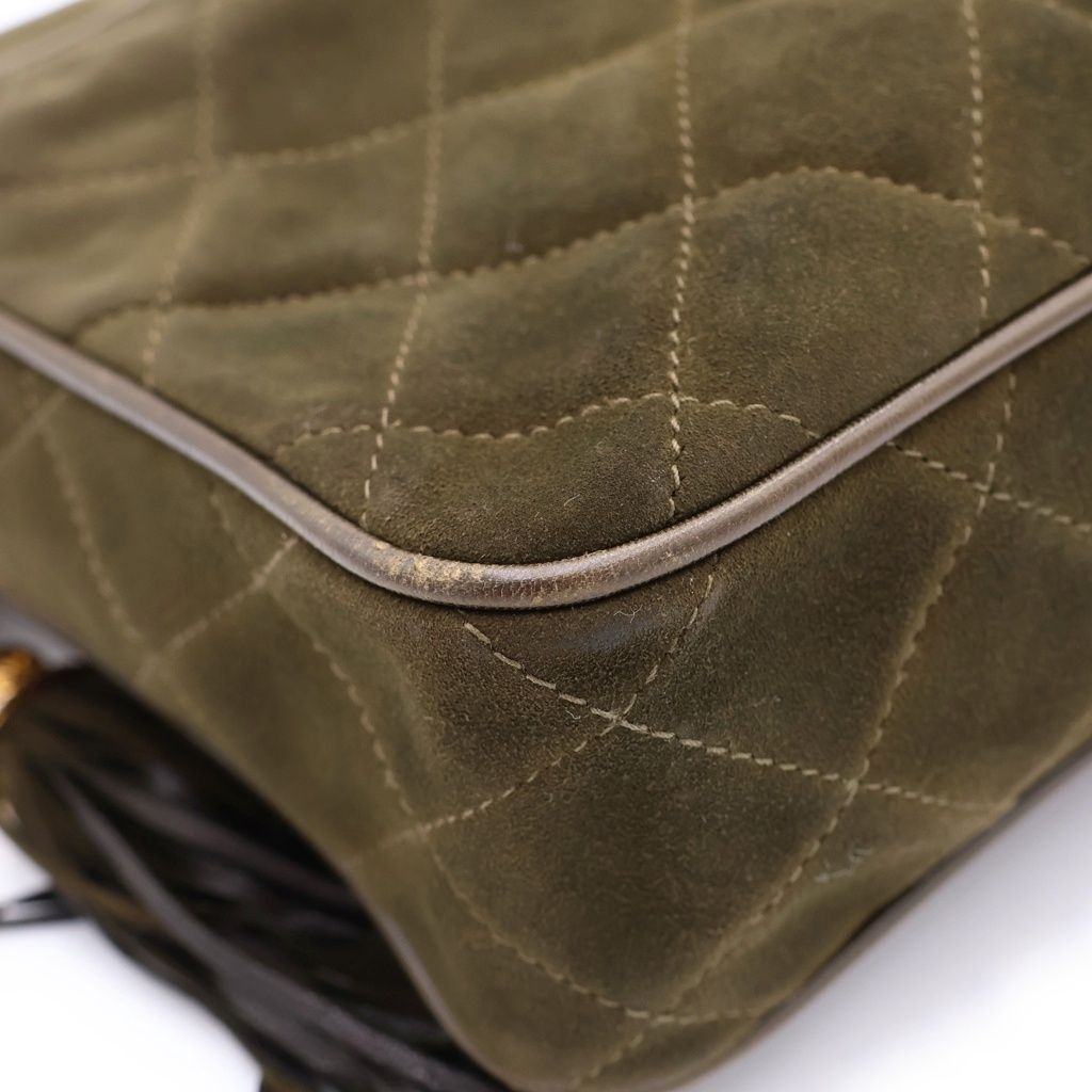 Chanel Quilted CC Logo Suede Fringe Tassel Chain Shoulder Bag Green — view 6