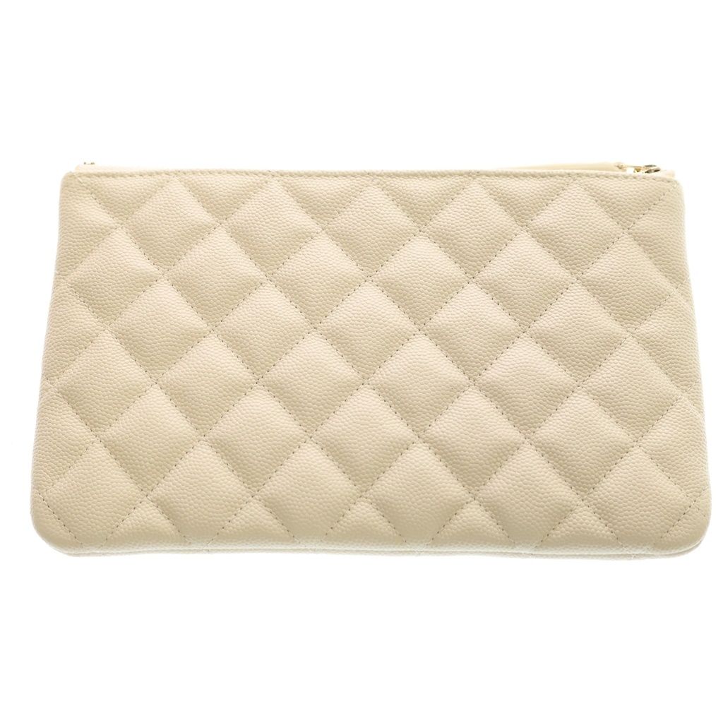 Chanel Quilted Pouch Caviar Leather White Gold White — view 2