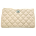 Chanel Quilted Pouch Caviar Leather White Gold White