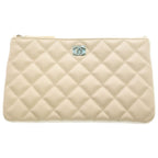 Chanel Quilted Pouch Caviar Leather White Gold White