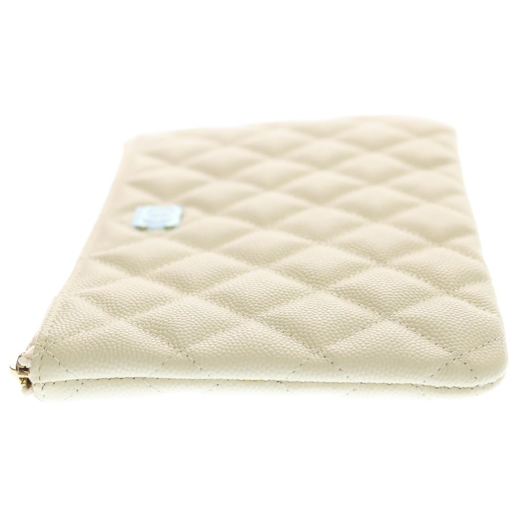 Chanel Quilted Pouch Caviar Leather White Gold White — view 3