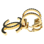 Chanel CC Logo Rhinestone Earrings Gold Black — view 3