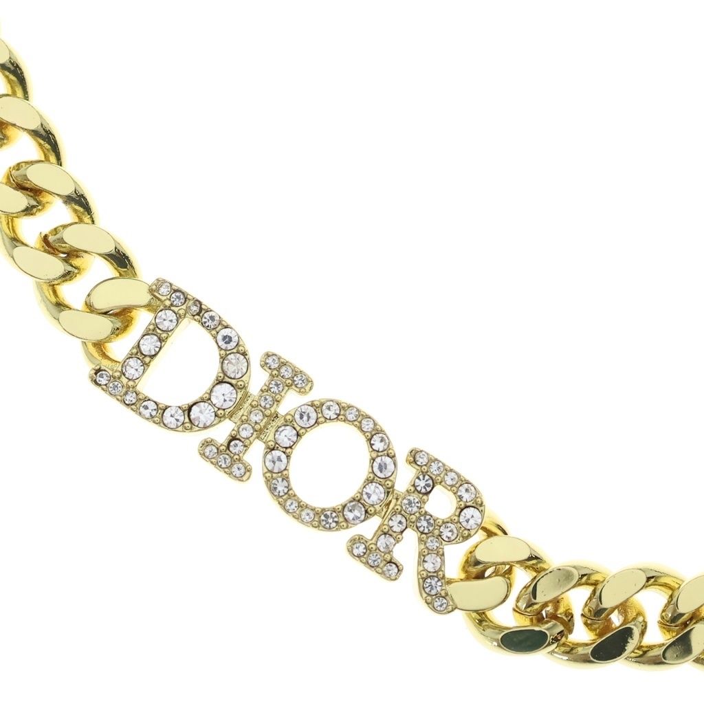 Dior Evolution Logo Rhinestone Choker Necklace Gold