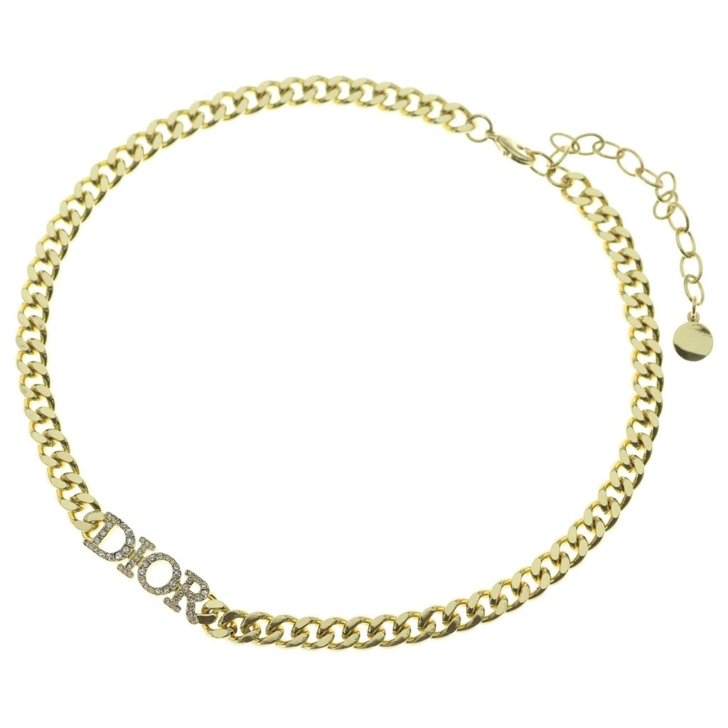 Dior Evolution Logo Rhinestone Choker Necklace Gold — view 2