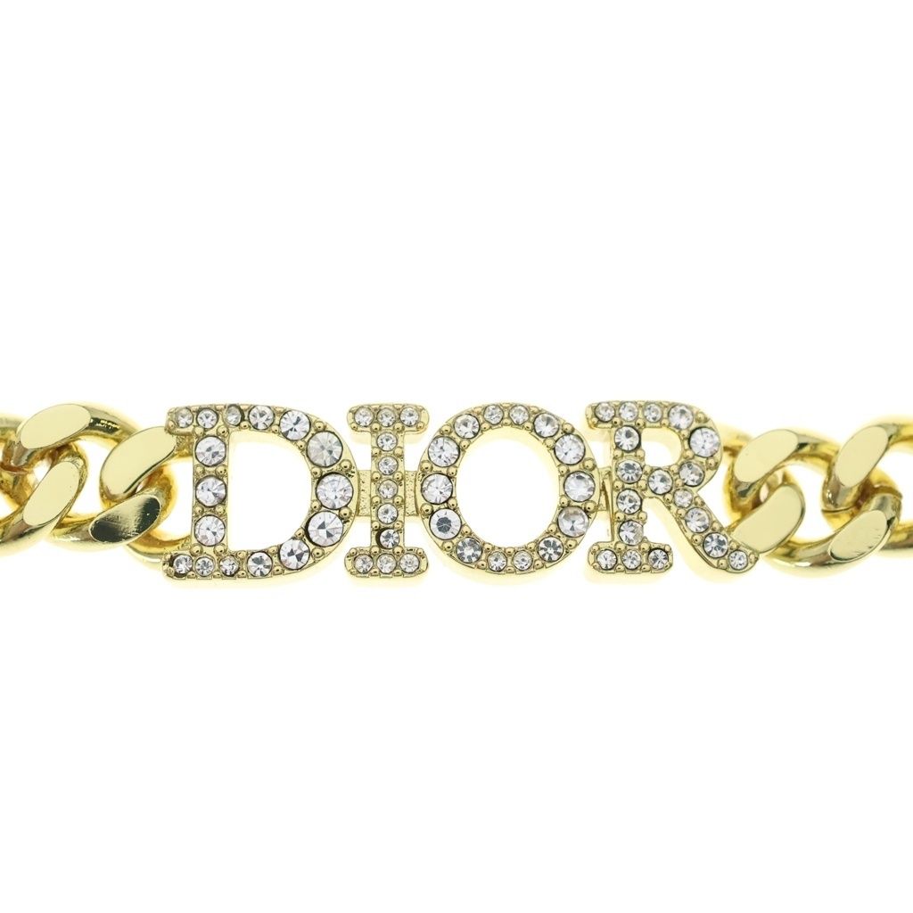 Dior Evolution Logo Rhinestone Choker Necklace Gold — view 3