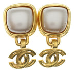 Chanel CC Logo Faux Pearl Vintage Earrings Gold