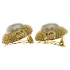 Chanel CC Logo Faux Pearl Vintage Earrings Gold — view 4