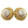Chanel CC Logo Faux Pearl Vintage Earrings Gold