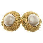 Chanel CC Logo Faux Pearl Vintage Earrings Gold