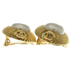 Chanel CC Logo Faux Pearl Vintage Earrings Gold — view 3