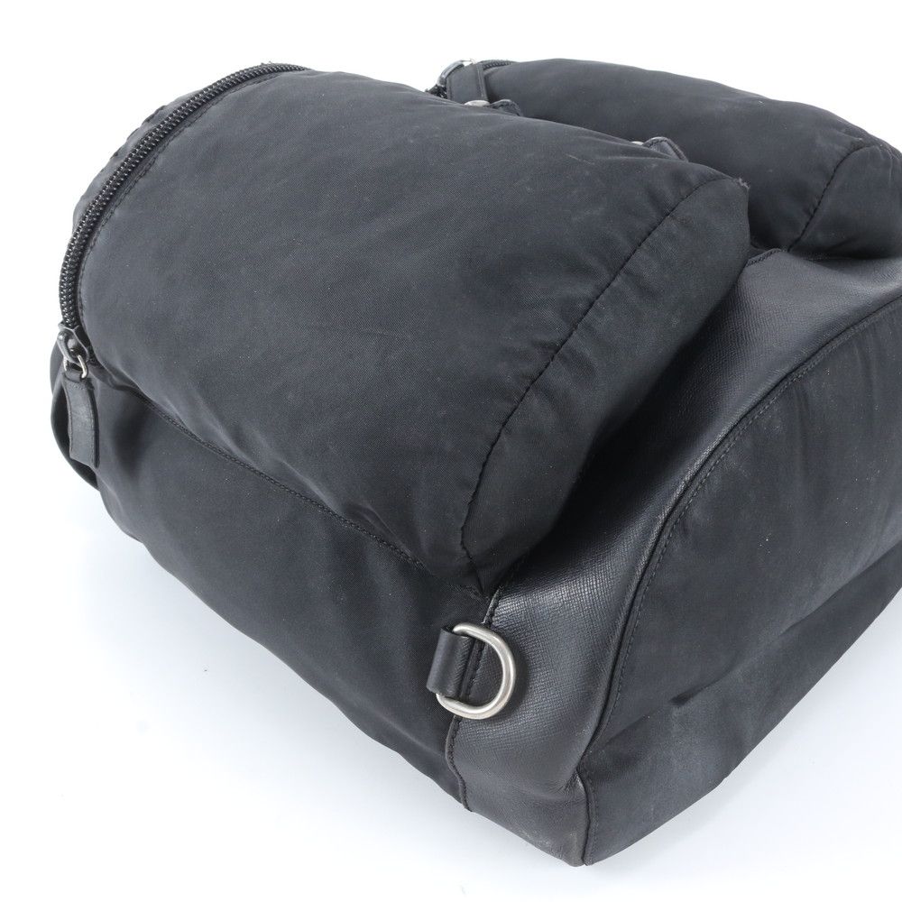 Prada Tessuto Nylon Leather Backpack Shoulder Bag Black — view 6