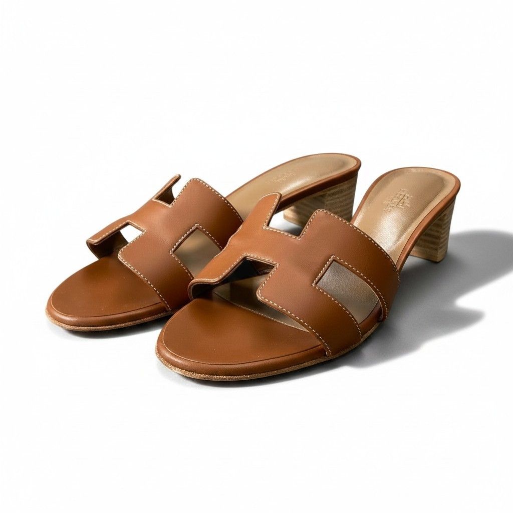 Hermes Oasis Leather Sandals 39 Brown