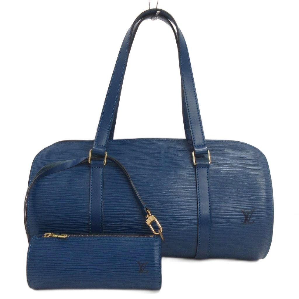 Louis Vuitton Epi Souflo Handbag Tote with Logo Pouch Cylindrical Blue