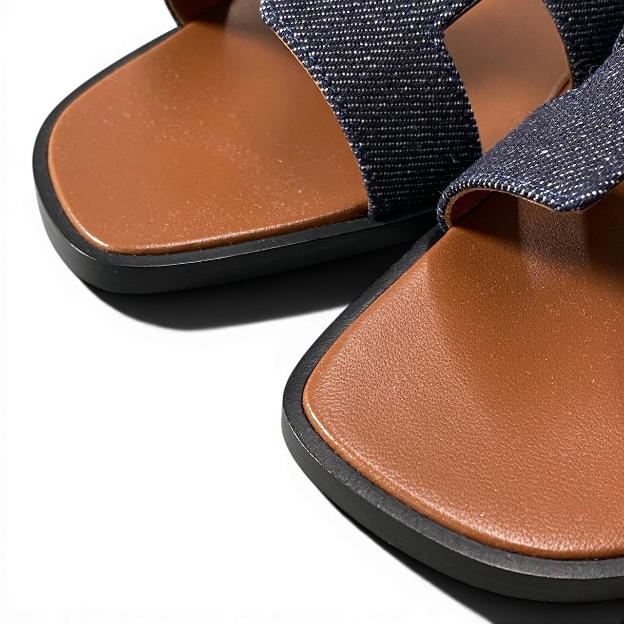 Hermes Kept Oran Denim Sandals 37.5 Indigo — view 6