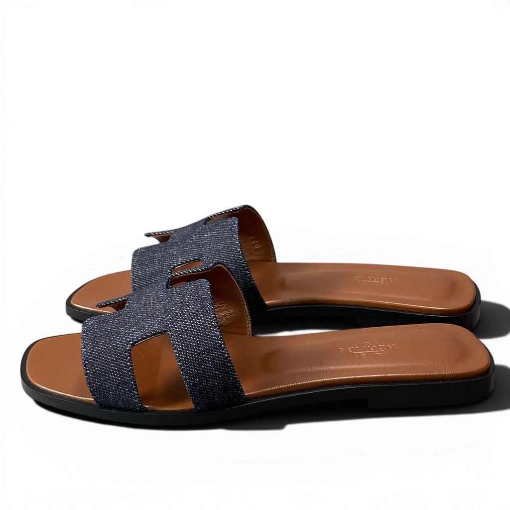 Hermes Kept Oran Denim Sandals 37.5 Indigo — view 4