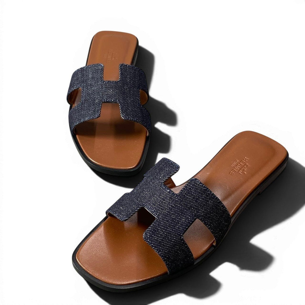 Hermes Kept Oran Denim Sandals 37.5 Indigo — view 3