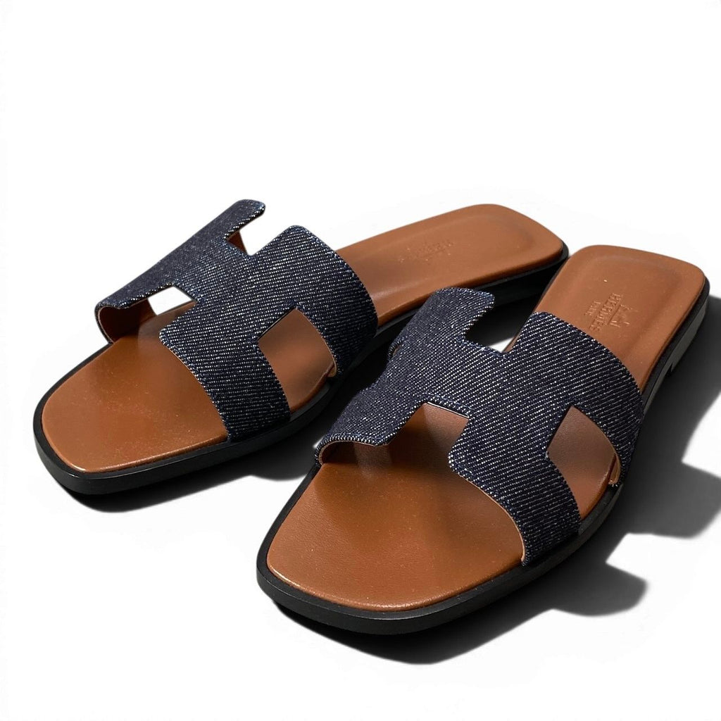 Hermes Kept Oran Denim Sandals 37.5 Indigo — view 2