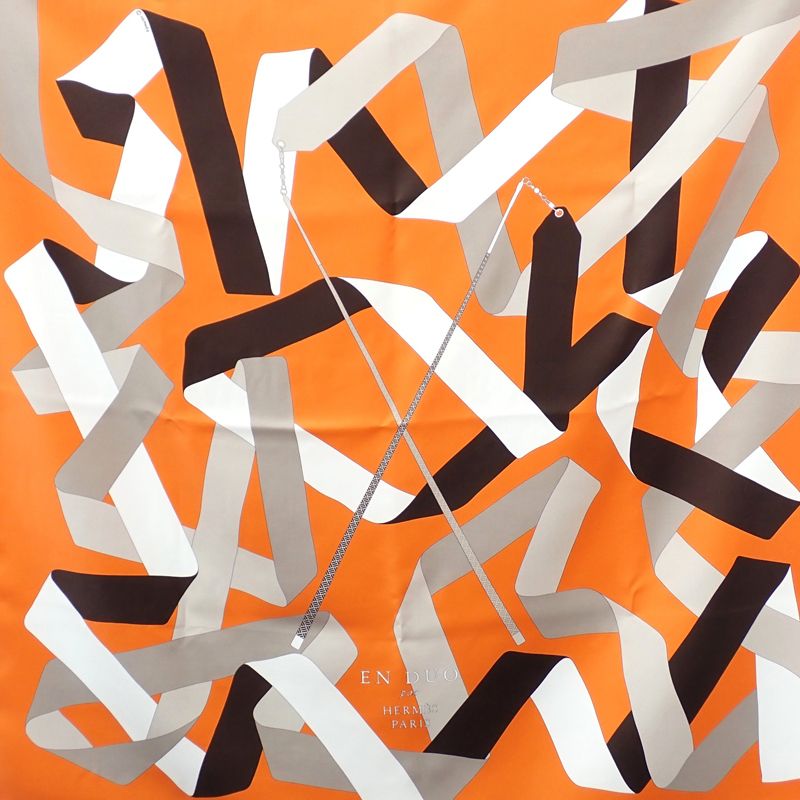 Hermes Carre 90 en Duo Par Ribbon Scarf Silk Orange — view 2