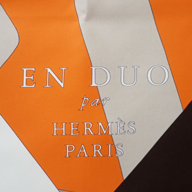 Hermes Carre 90 en Duo Par Ribbon Scarf Silk Orange — view 8