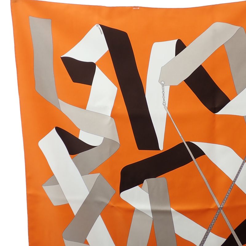 Hermes Carre 90 en Duo Par Ribbon Scarf Silk Orange — view 4