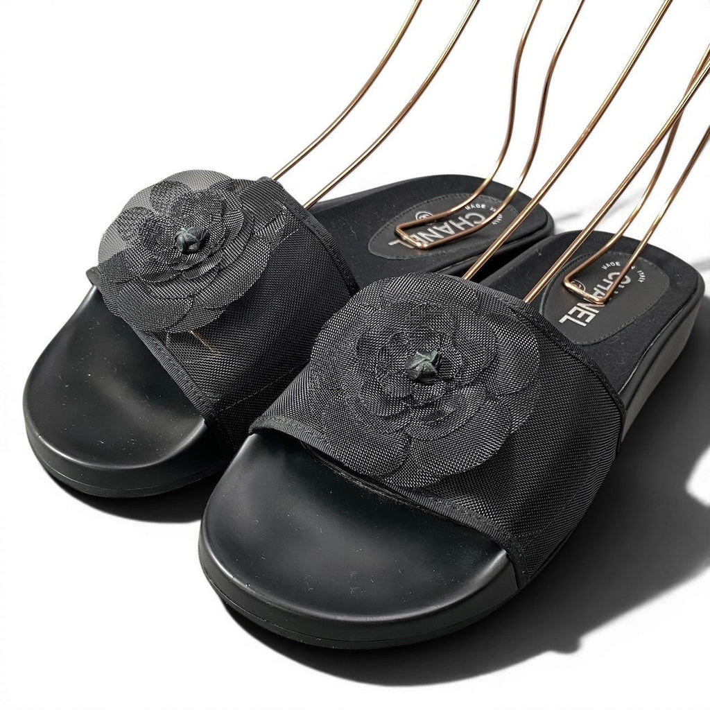 Chanel Camellia Mesh Sandals 39 Black — view 2