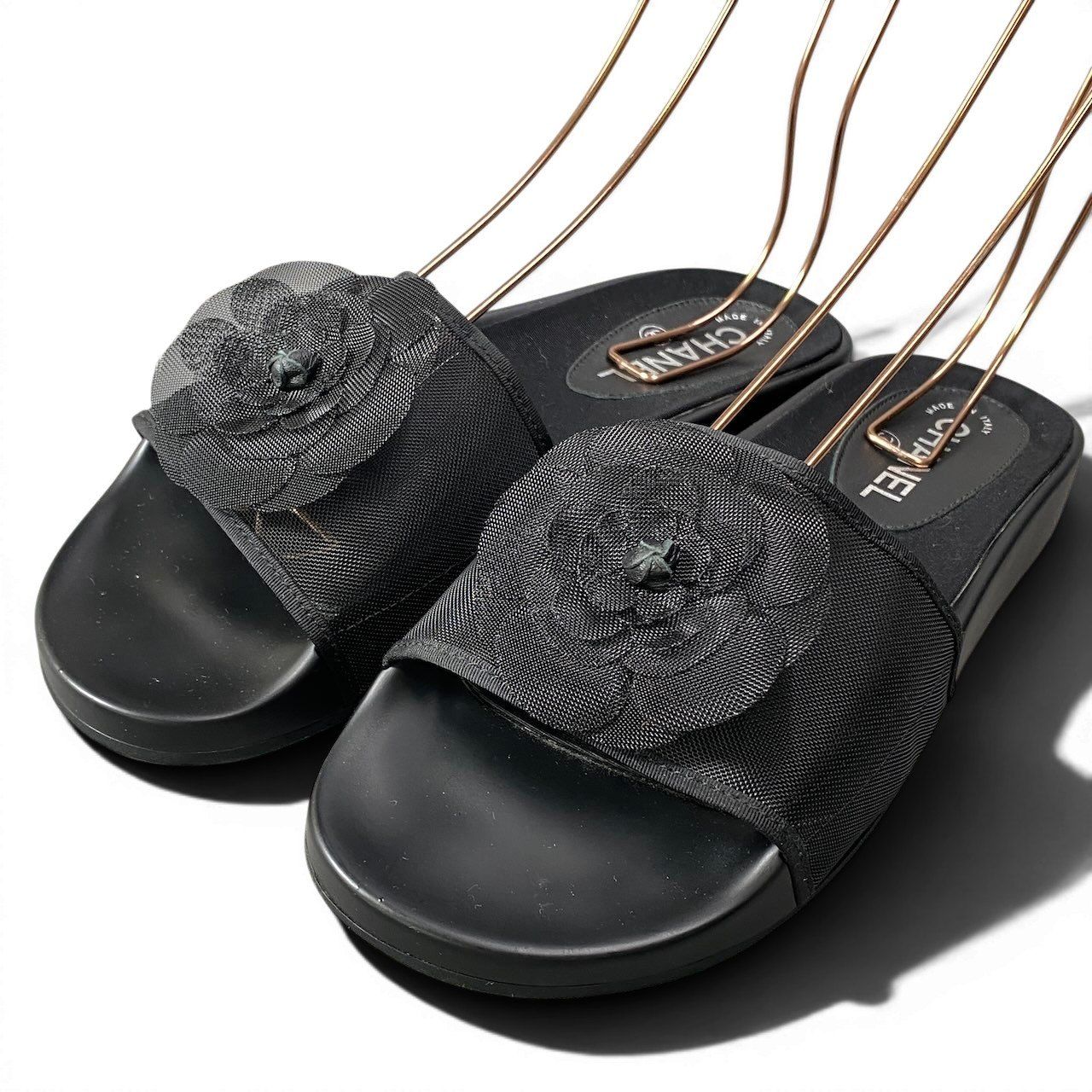 Chanel Camellia Mesh Sandals 39 Black — view 2