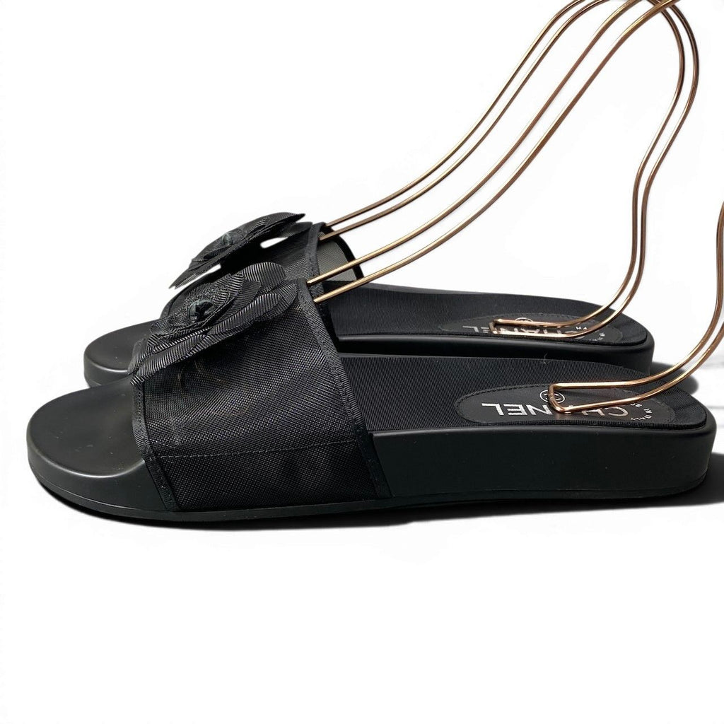 Chanel Camellia Mesh Sandals 39 Black — view 4