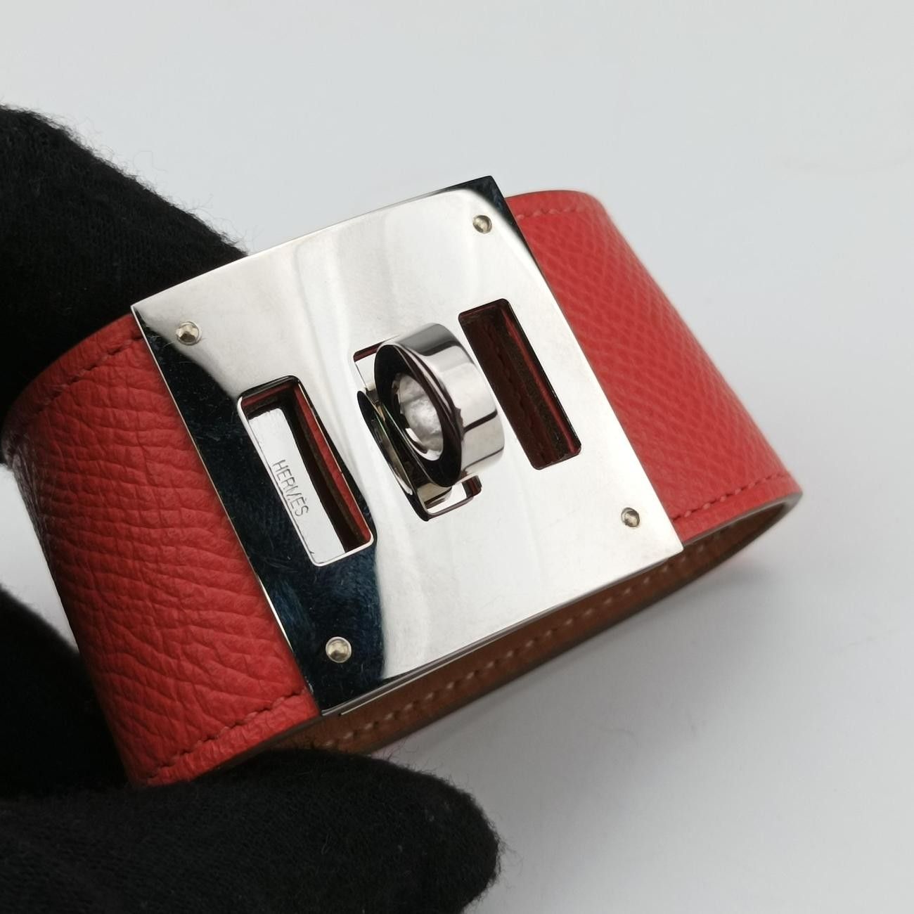 Hermes Kelly Style Lock Orange Silver Leather N?p 48 — view 4