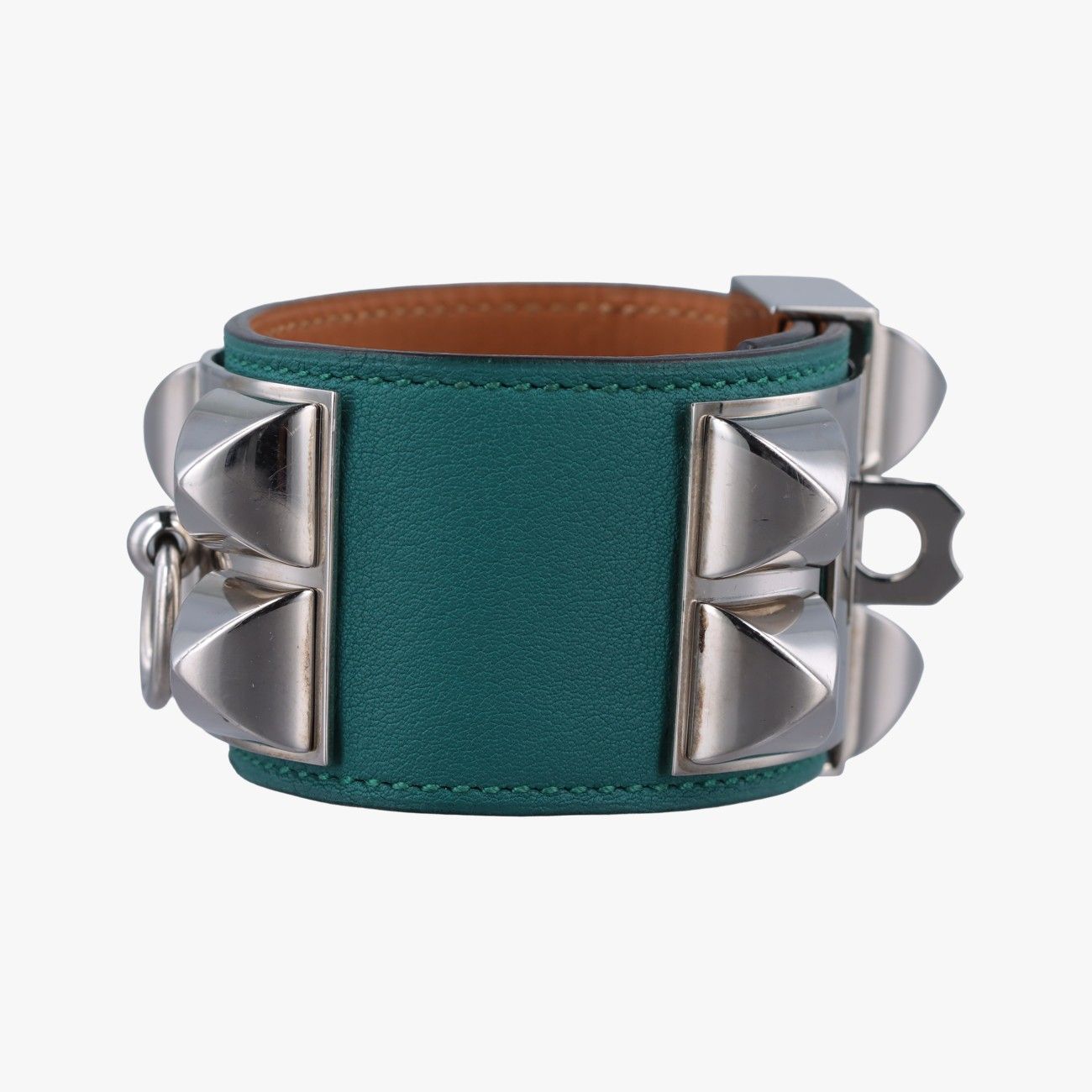 Hermes Collier de Chien Green Silver Leather S R?q Bracelet — view 3